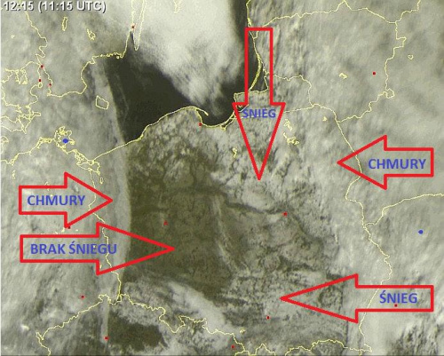 Zdjęcie satelitarne Polski 28.01.2012 godz. 12.45 #Polska #ZdjęcieSatelitarne