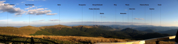 Panorama z Tarnicy na wschód z opisami #Góry #Bieszczady #Tarnica #panoramy