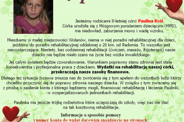 Paulina Król - Mózgowe porażenie dziecięce (MPD), Upośledzenie umysłowe - niedorozwój umysłowy, Wada wzroku, Niedowład - Paresis --- http://pomagamy.dbv.pl/readarticle.php?article_id=277 #PaulinaKról #MózgowePorażenieDziecięce #MPD #SOS