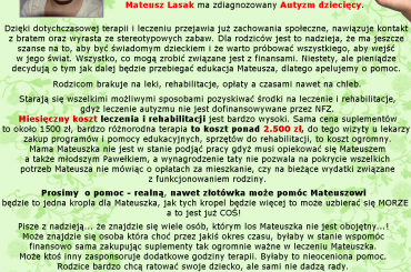 Mateusz Lasak - Autyzm -- http://pomagamy.dbv.pl #MateuszLasak #Autyzm #pomagamydbvpl #StronaInformacyjna #ApelOPomoc #LudzkaTragedia #PomocPotrzebującym #PomocDziecku #pomoc #PomocCharytatywna #rehabilitacja #turnusy #wolontariat #WalkaOZdrowie