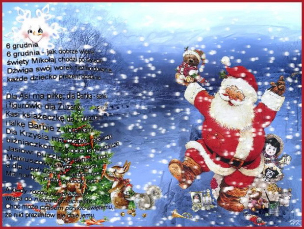 Gdy Mikołaj Cię ominie,
zrób na wieczór smutną minę,
bo to obowiązek Świętych
by przynosić nam prezenty! #kartka #Mikołajki #święto #radość #prezenty