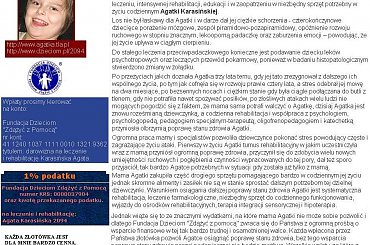 http://pomagamy.dbv.pl/ #Bytom #AgataKarasińska #DziecięcePorażenieMózgowe #FundacjaDzieciomZdążyćZPomocą #PadaczkaLekooporna #ZaburzeniaEmocji #Apel #ChoreDzieci #darowizna #schorzenie #OpiekaRehabilitacyjna #Fiedziuszko #fundacja #sponsor