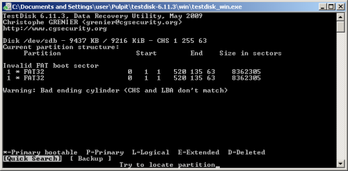 Odtwarzacz Mp4 zla geometria dysku zamiast 4GB jest 9MB